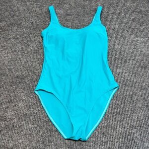 Vintage On The Beach Teal One Piece Swimsuit‎ Scoop Neck Women's Size 12